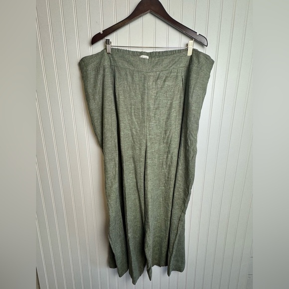 Ella Moss linen blend green wide leg pants elastic waist size 3X A1 - Picture 4 of 9